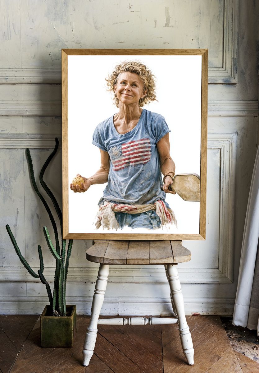 Pickleball Player Portrait Print. room preview