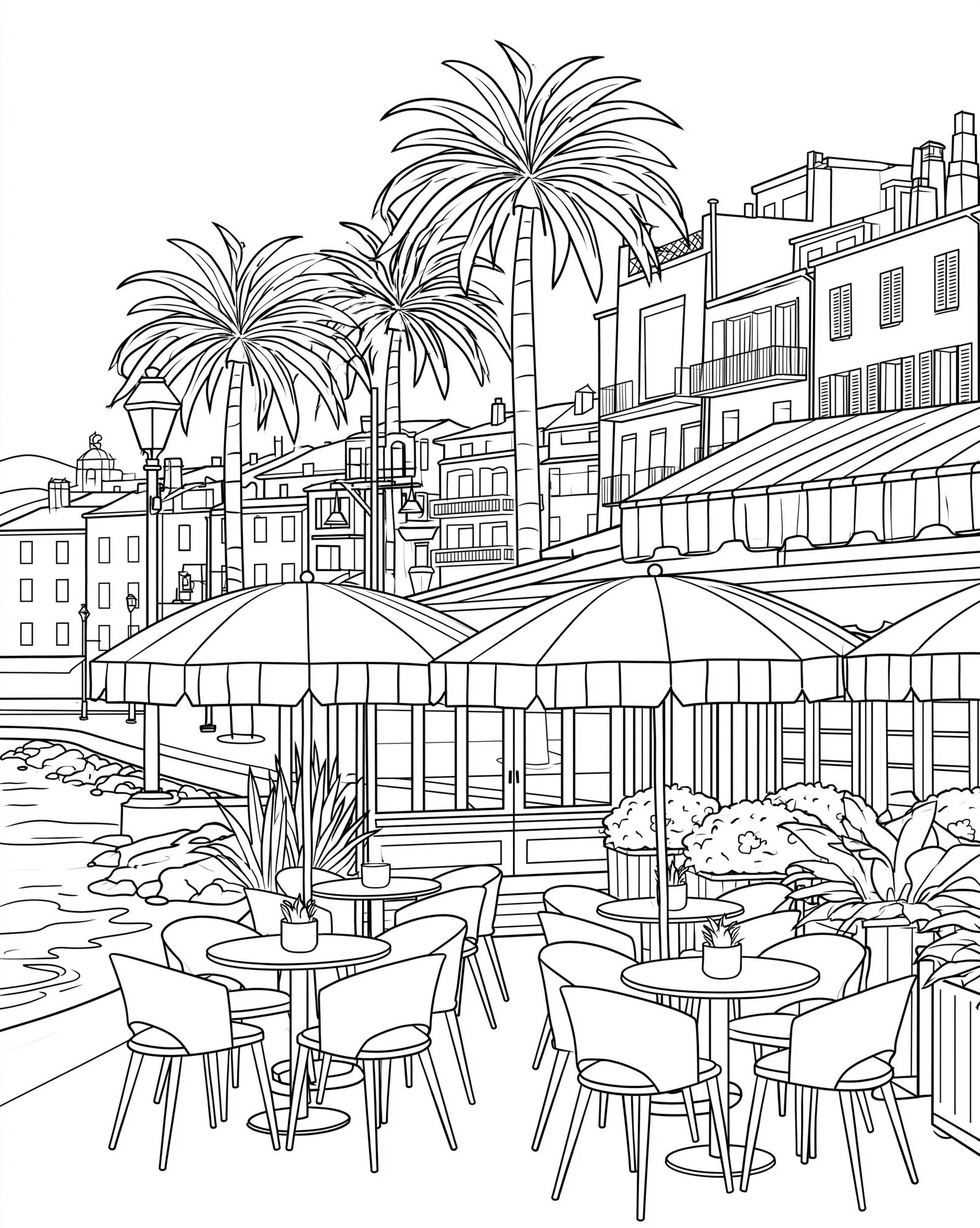 Mediterranean Harbor Line Art Poster. poster — illustration art