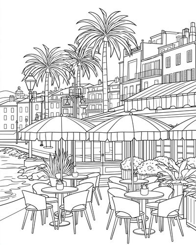Mediterranean Harbor Line Art Poster. poster print