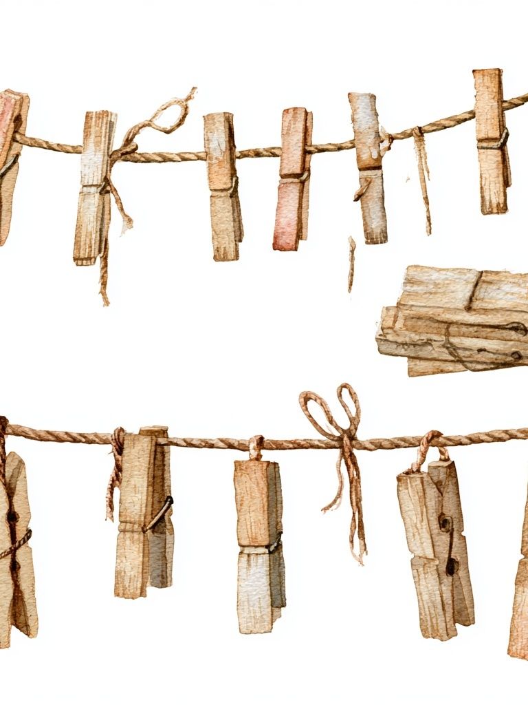 Rustic Clothespins Watercolor Print. poster — illustration art