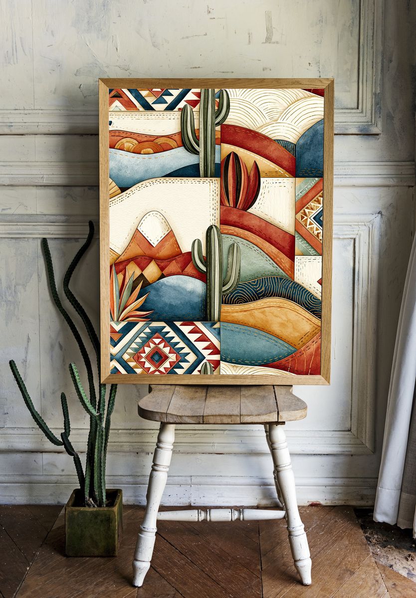 Desert Cactus Geometric Poster. — room view 1