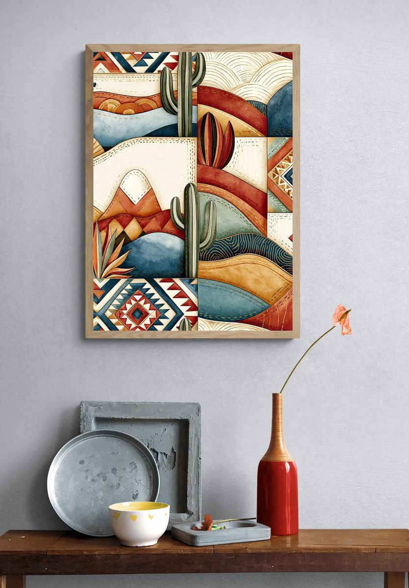 Desert Cactus Geometric Poster. — room view 3