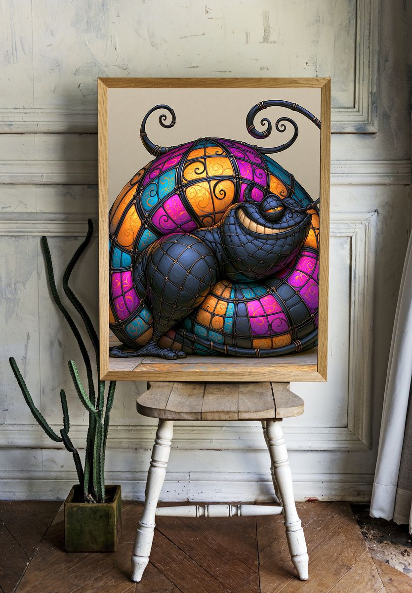 Stained Glass Cat Illustration Poster. — room view 1