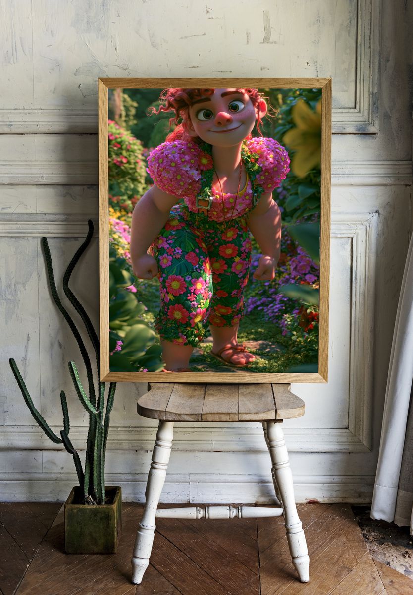 Floral Girl in Garden Illustration Poster. room preview