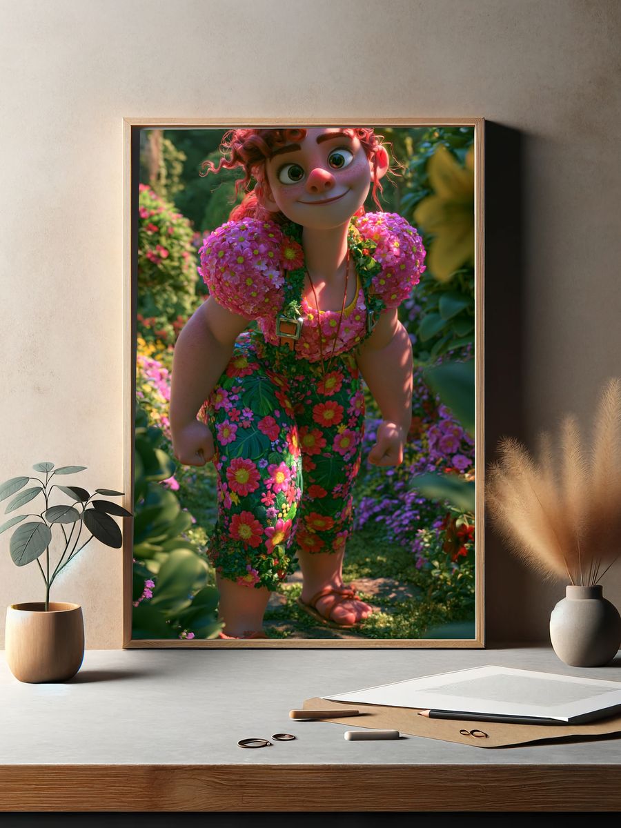 Floral Girl in Garden Illustration Poster. — room view 2