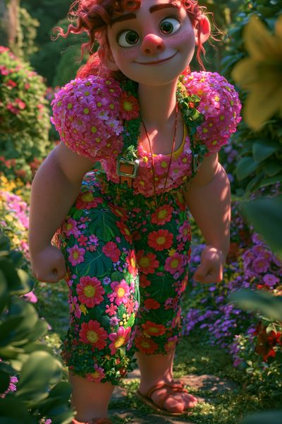 Floral Girl in Garden Illustration Poster. poster