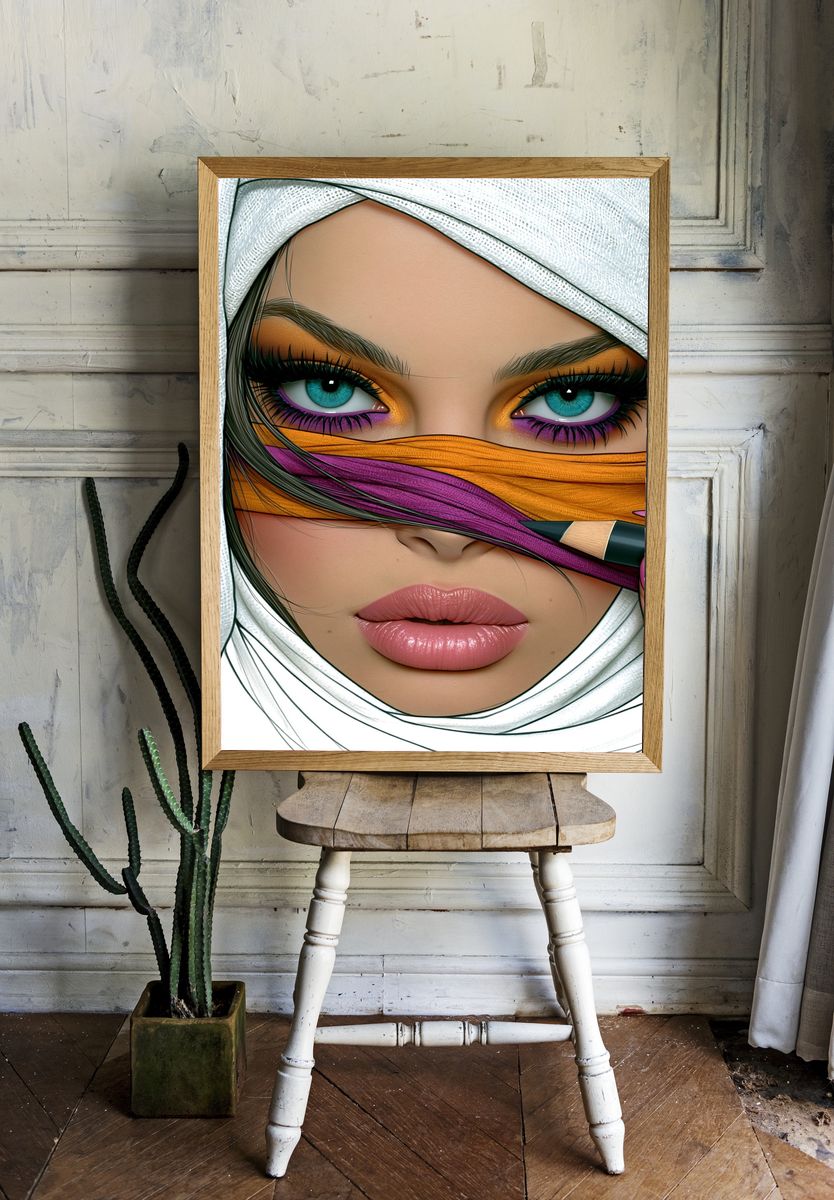 Veiled Beauty Illustration Poster. room preview