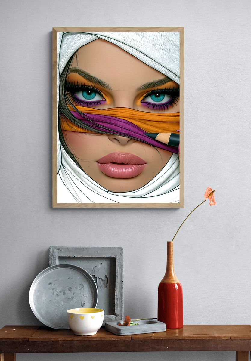Veiled Beauty Illustration Poster. — room view 3
