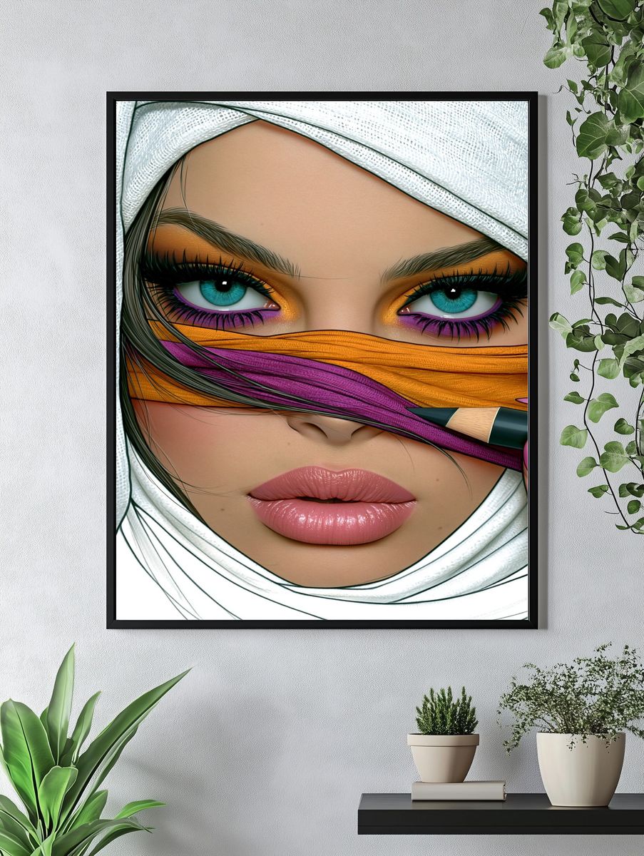 Veiled Beauty Illustration Poster. — room view 4