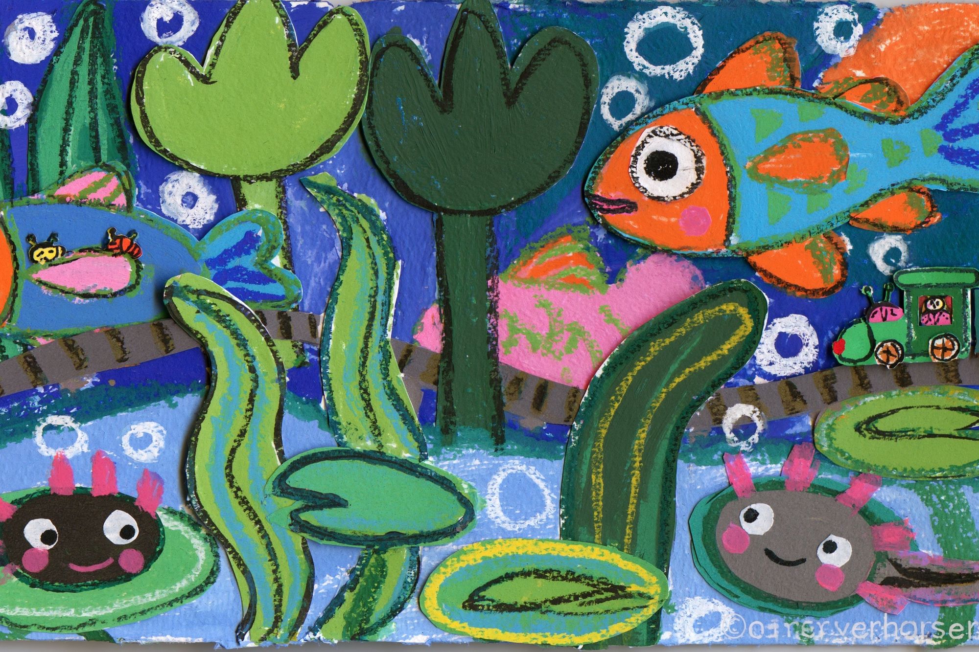 Playful Fish Pond Illustration Poster. poster — illustration art