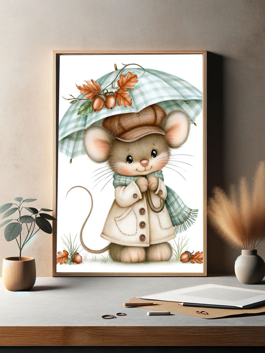 Autumn Mouse Illustration Poster. — room view 2