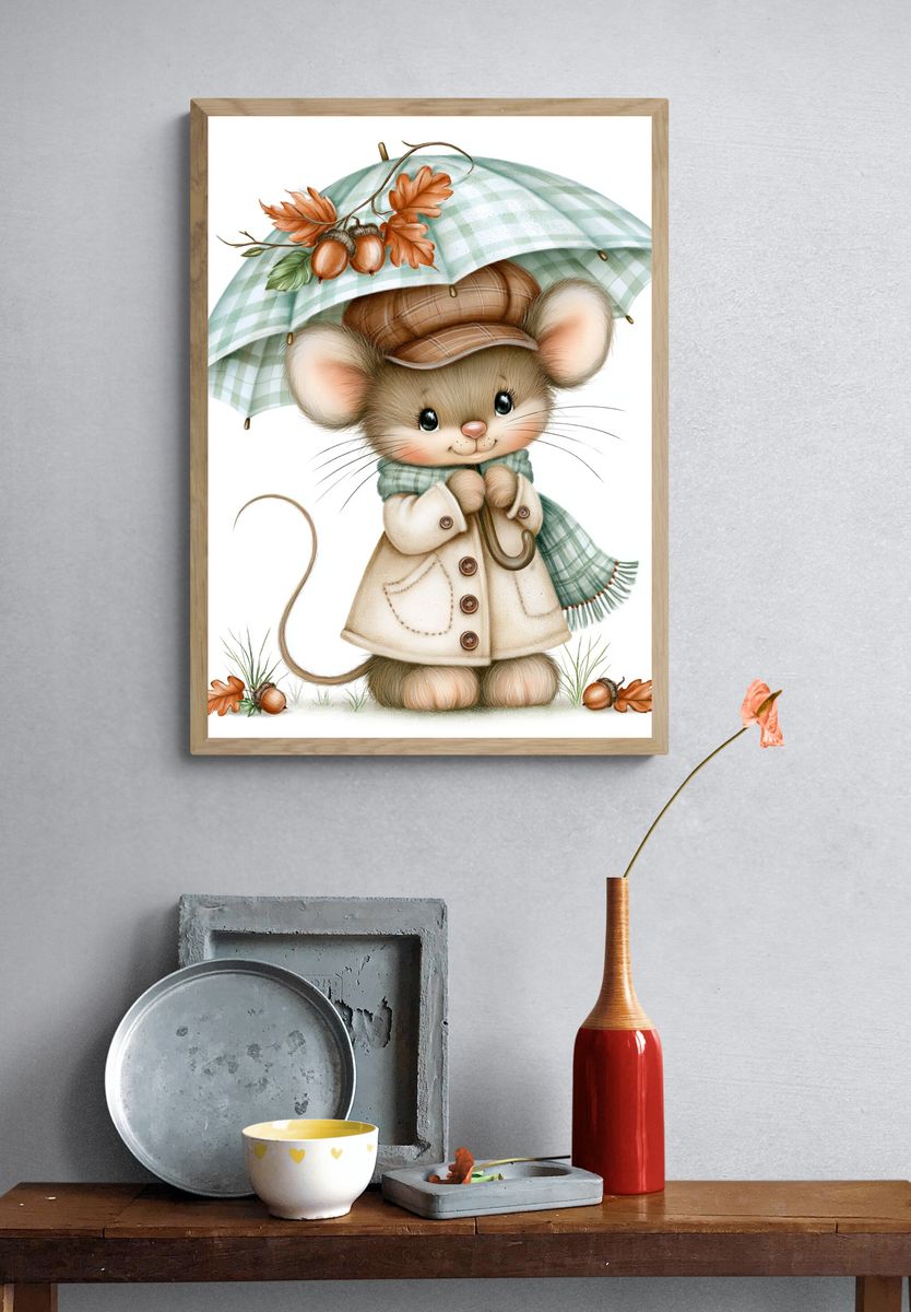 Autumn Mouse Illustration Poster. — room view 3