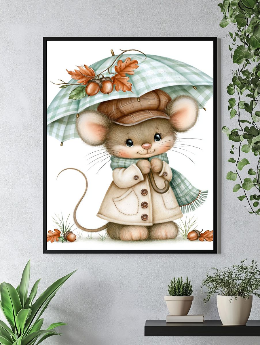 Autumn Mouse Illustration Poster. — room view 4