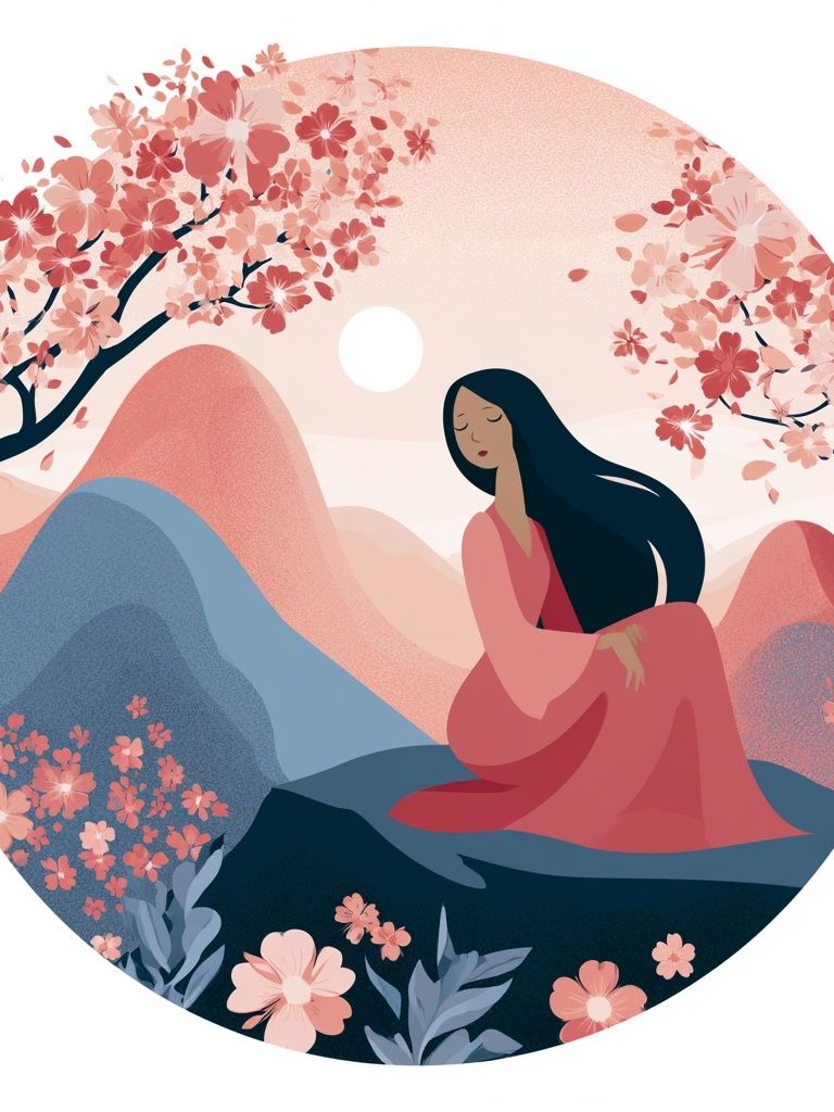 Cherry Blossom Serenity Illustration Print. poster — illustration art