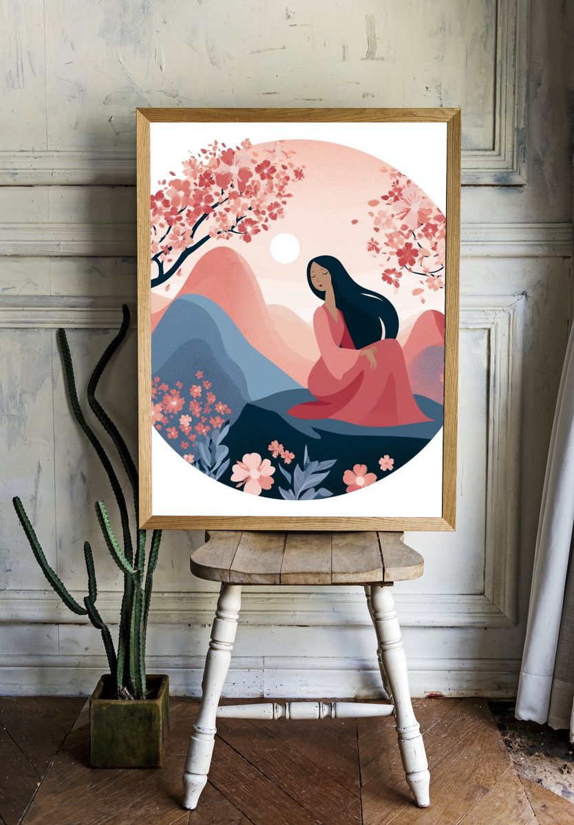 Cherry Blossom Serenity Illustration Print. — room view 1