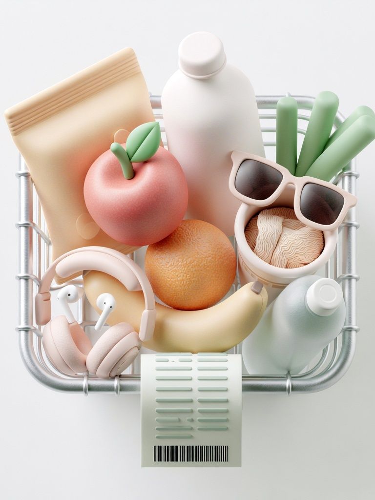 Pastel Grocery Basket Illustration Poster. poster detail