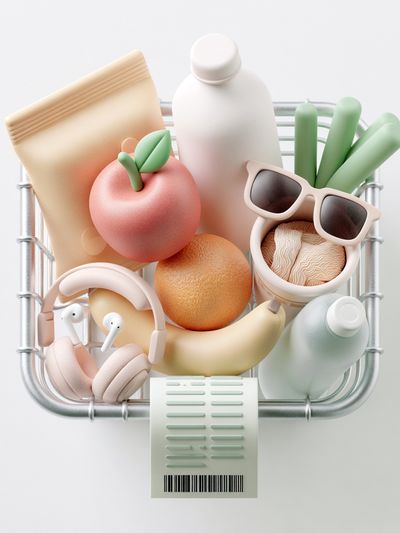 Pastel Grocery Basket Illustration Poster.