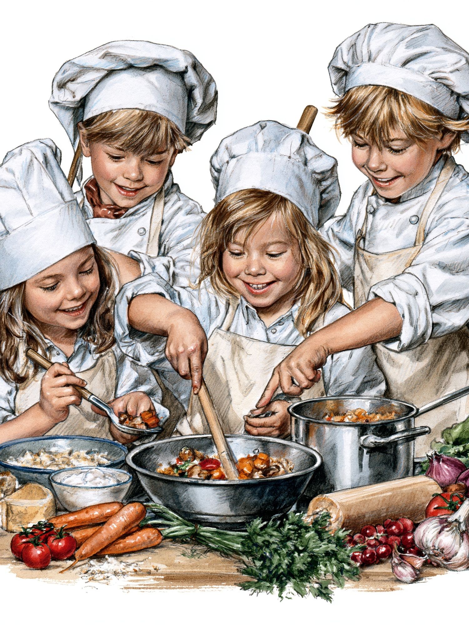 Children Cooking Watercolor Poster. poster — illustration art