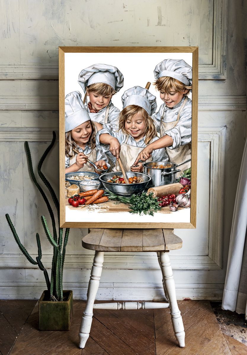 Children Cooking Watercolor Poster. room preview
