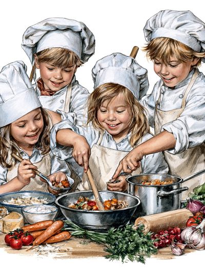 Children Cooking Watercolor Poster. poster