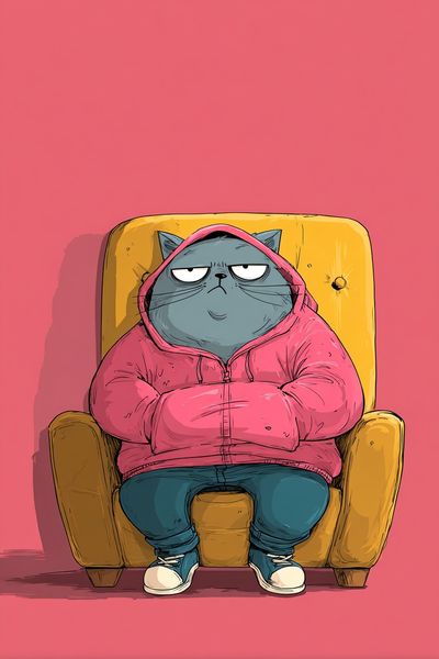 Grumpy Cat in Hoodie Illustration Poster. poster print