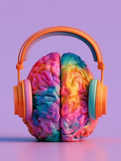 Colorful Brain Headphones Poster.