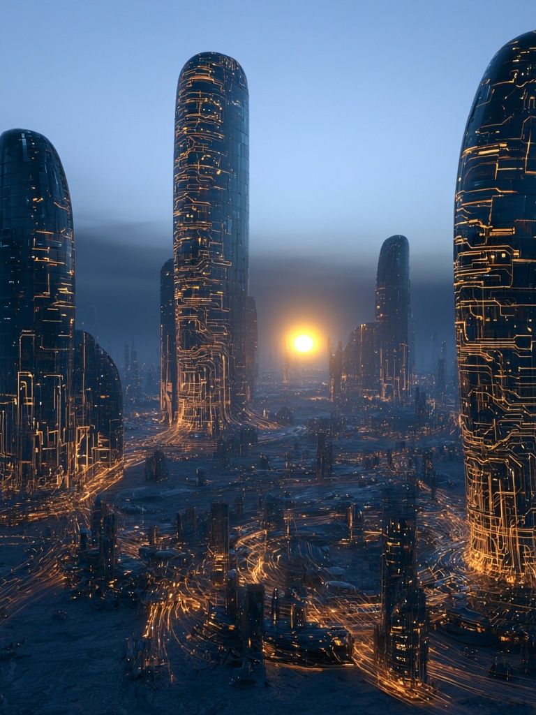 Futuristic Cityscape — Digital Art Print. poster detail