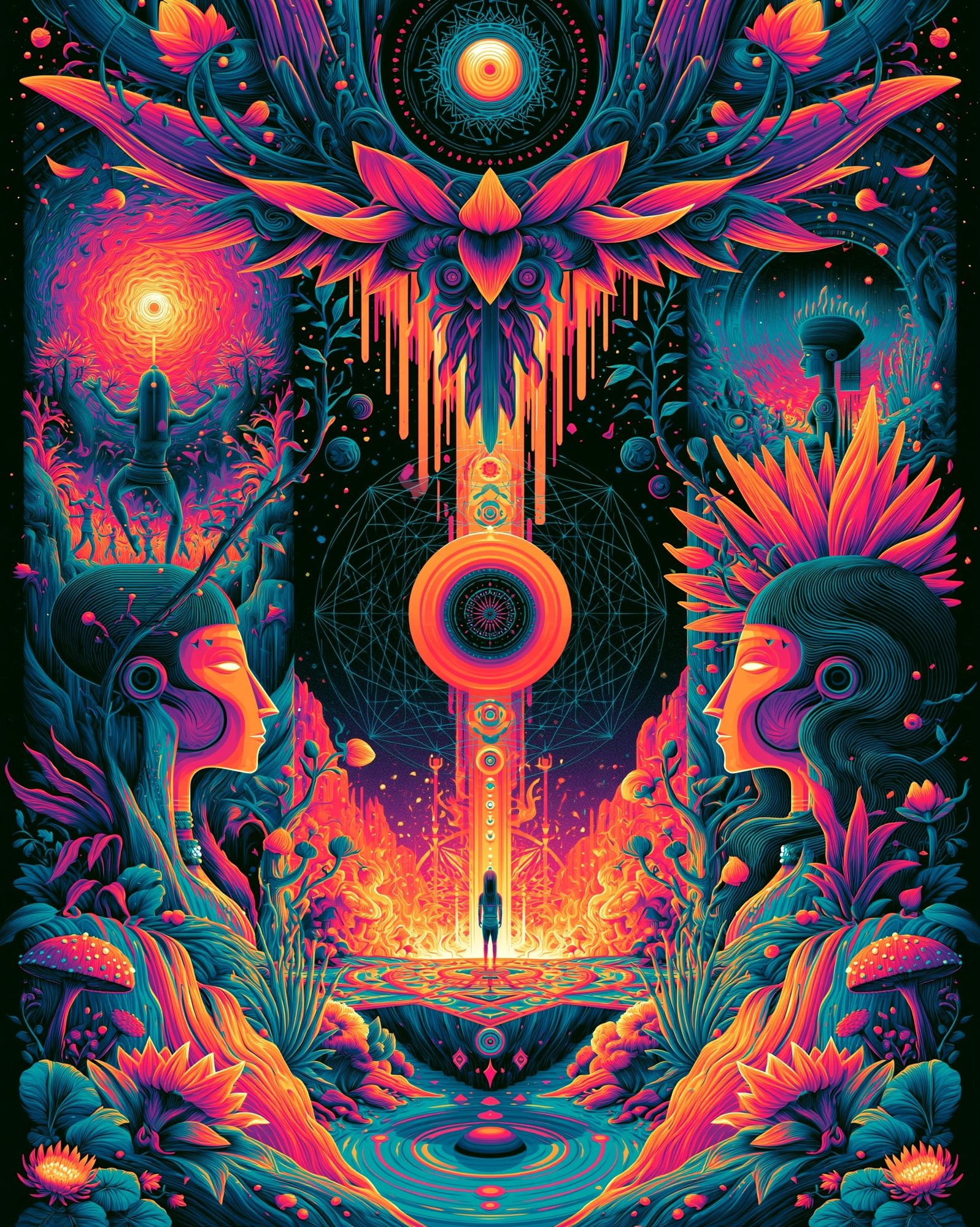 Psychedelic Lotus Portal Print. poster — illustration art