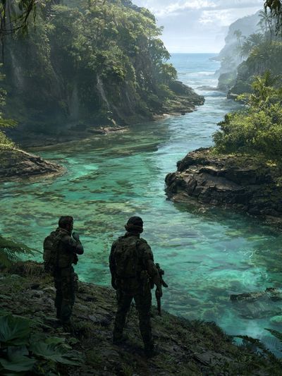 Tropical River Patrol Illustration Poster.