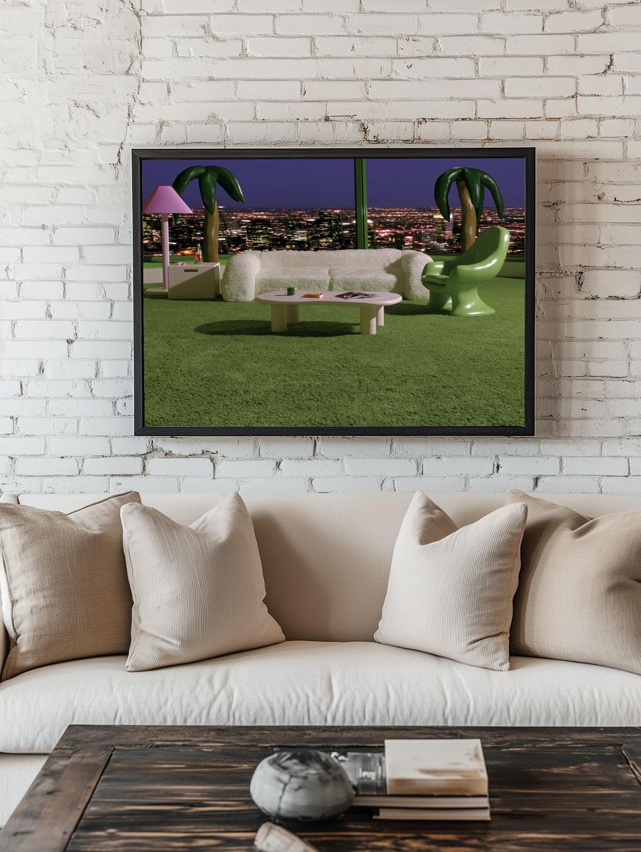 Retro Palm Lounge — Illustration Print. — room view 1