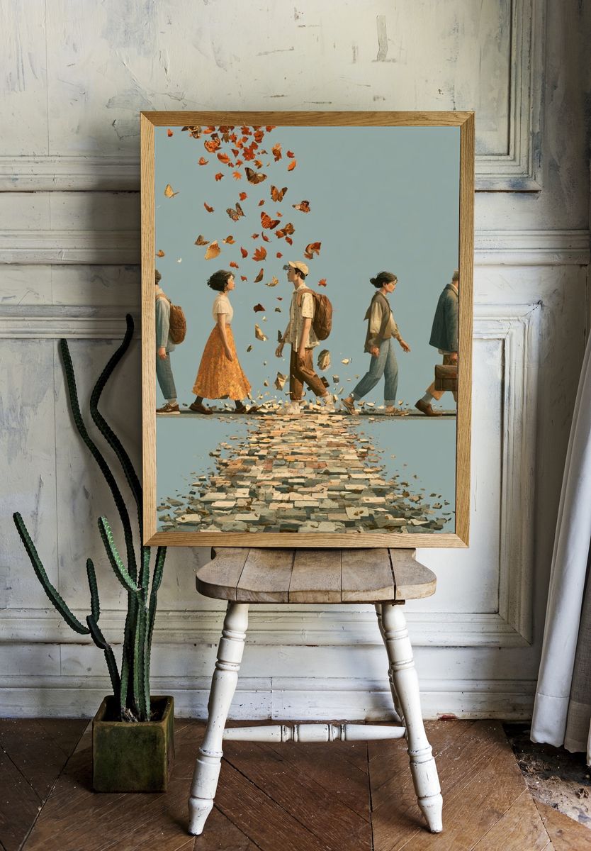 Butterfly Walkers Illustration Print. room preview