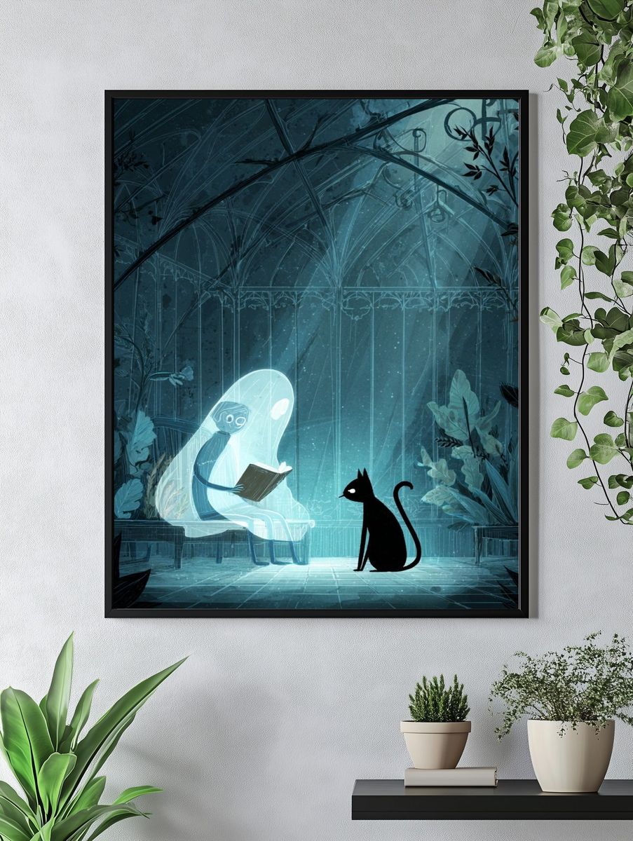 Moonlit Cat and Ghost Reader Poster. — room view 4