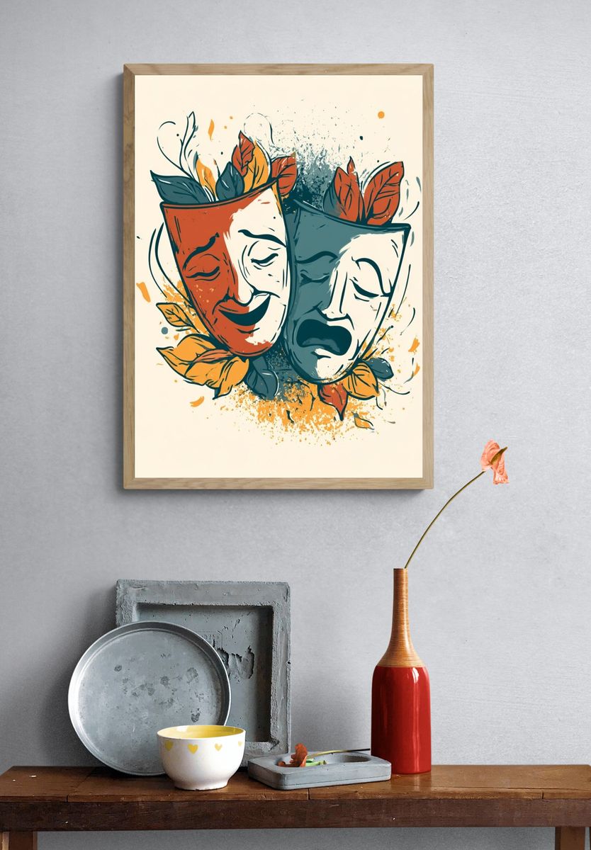 Theater Masks Illustration Poster. — room view 3