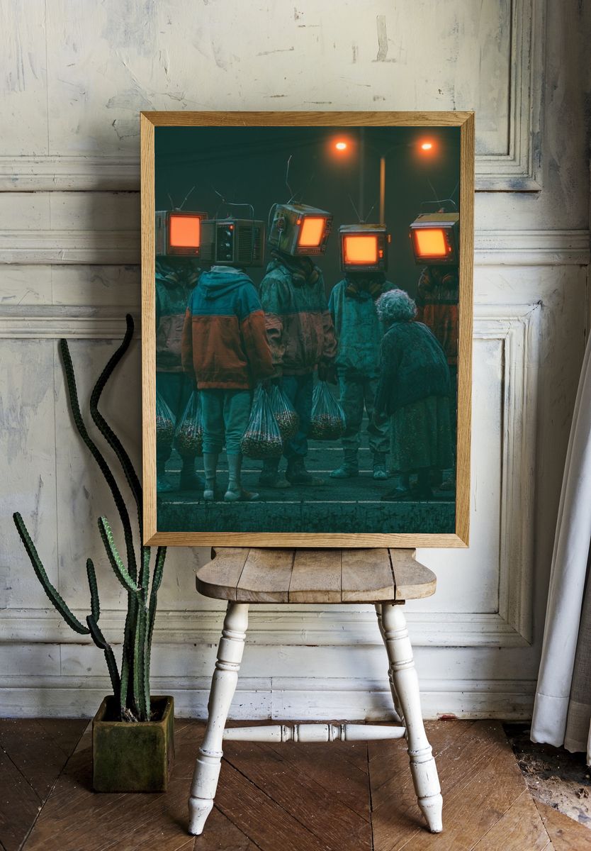 TV-Head Street Scene Illustration Print. — room view 1
