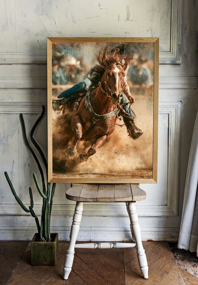 Galloping Horse Rodeo Illustration Poster. — room view 1