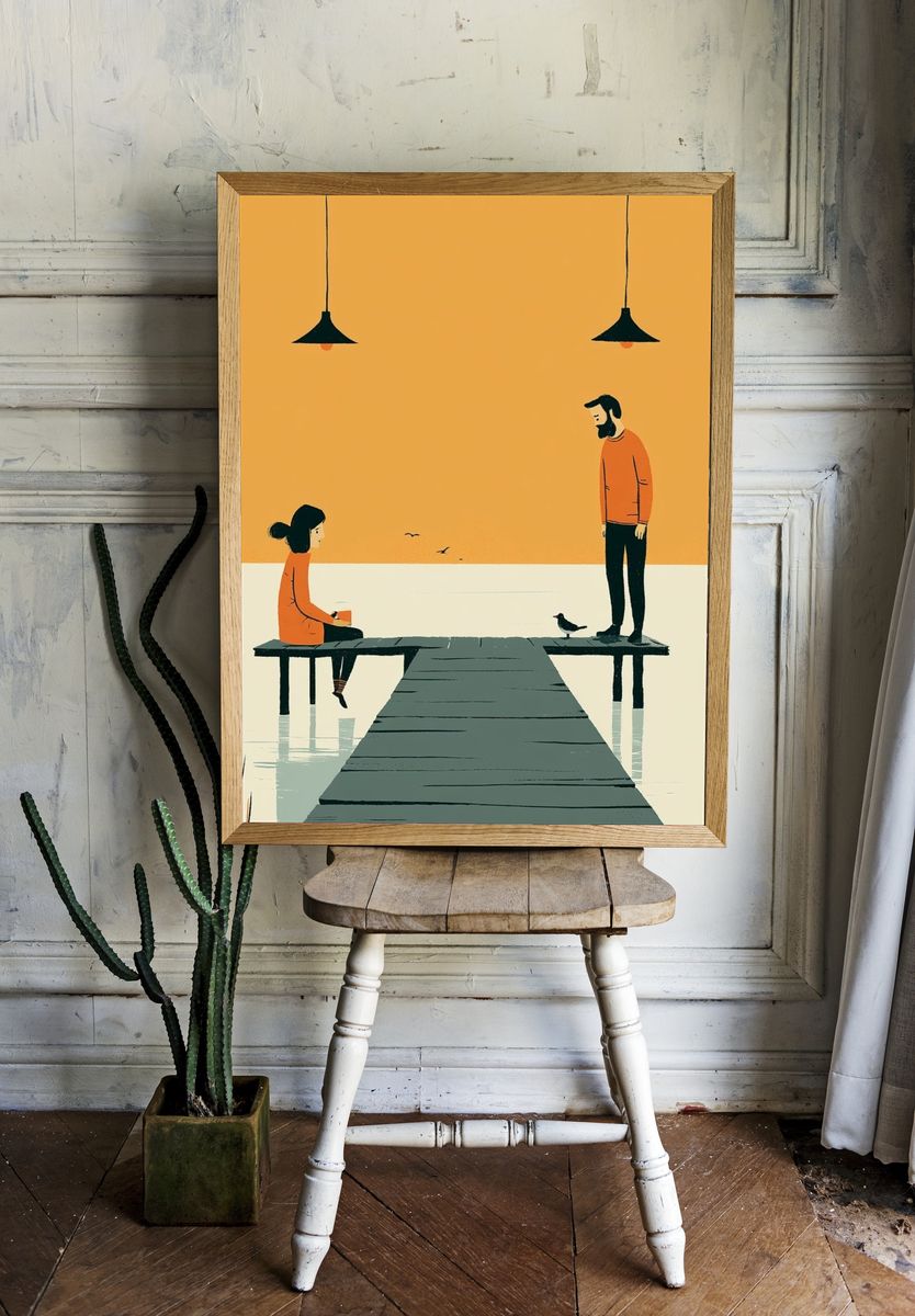 Quiet Dock Conversation Illustration Poster. room preview