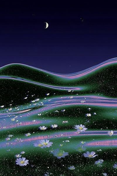Moonlit Floral Hills Illustration Poster. poster print