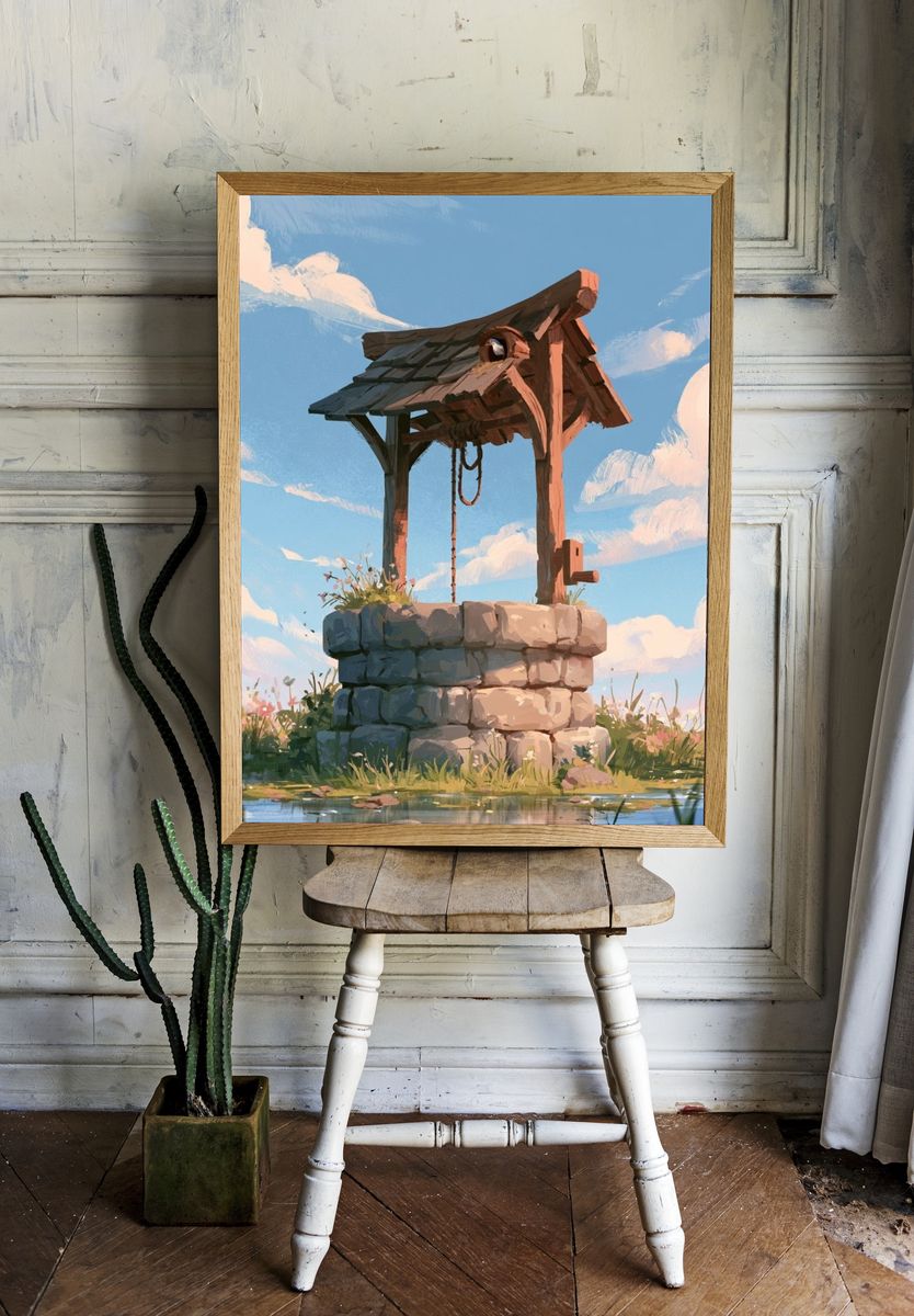 Well in the Meadow Illustration Poster. — room view 1
