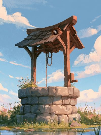 Well in the Meadow Illustration Poster.