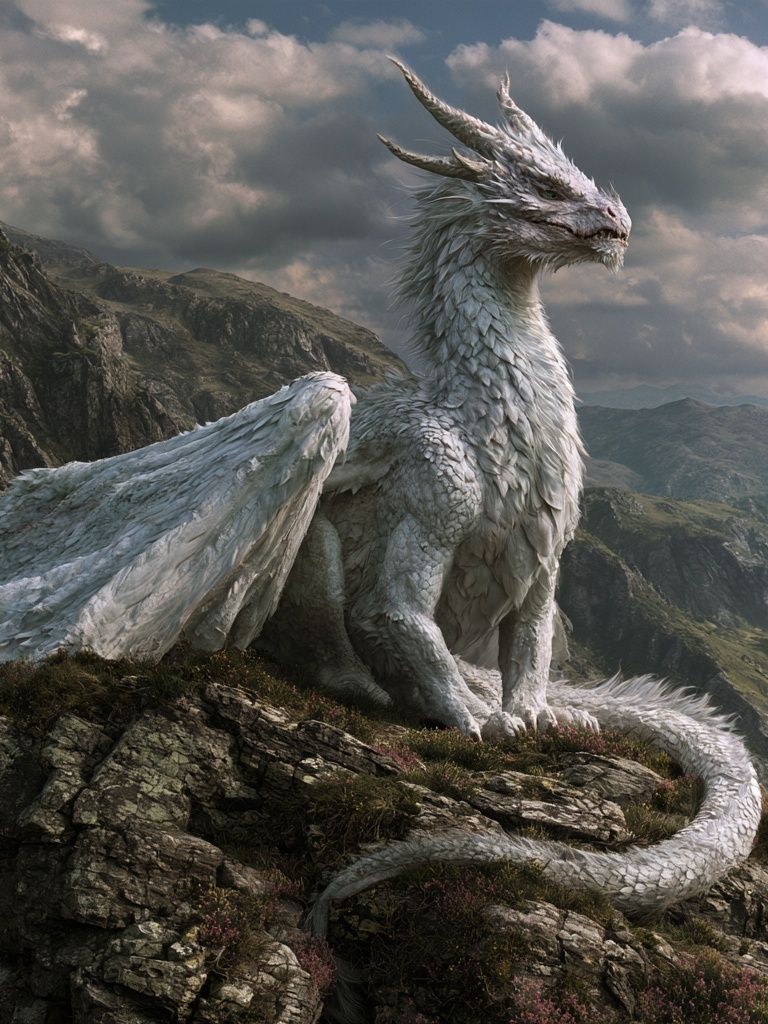 White Dragon Mountain Illustration Poster. poster — illustration art