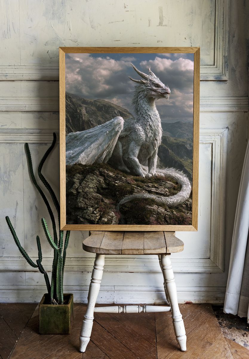 White Dragon Mountain Illustration Poster. — room view 1
