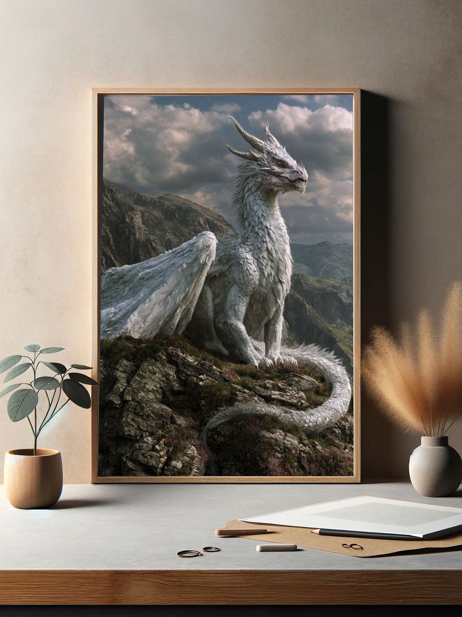 White Dragon Mountain Illustration Poster. — room view 2