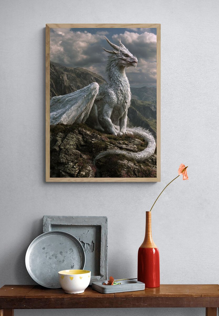 White Dragon Mountain Illustration Poster. — room view 3
