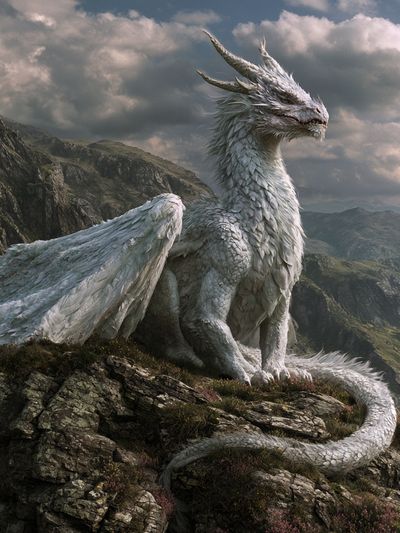 White Dragon Mountain Illustration Poster.