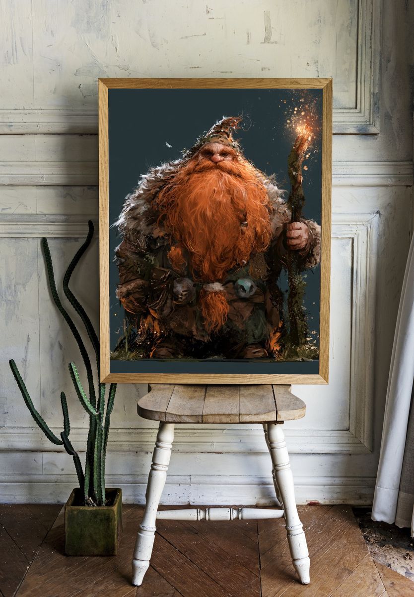 Firelit Forest Dwarf Illustration Poster. — room view 1