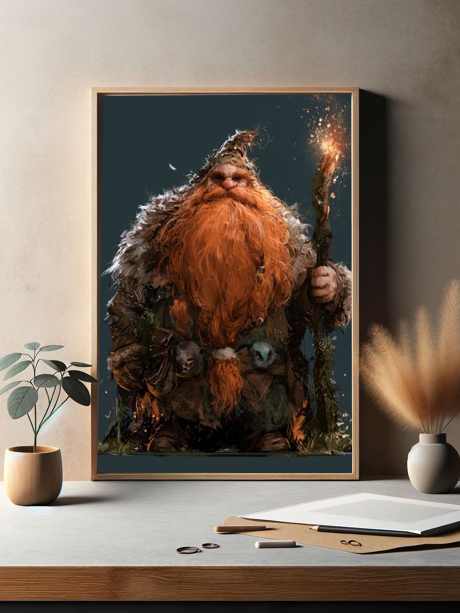 Firelit Forest Dwarf Illustration Poster. — room view 2