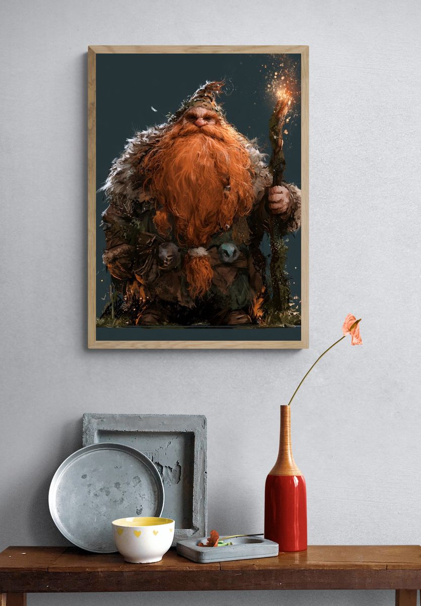 Firelit Forest Dwarf Illustration Poster. — room view 3