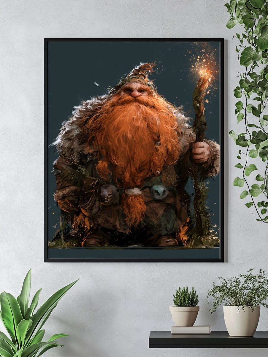 Firelit Forest Dwarf Illustration Poster. — room view 4