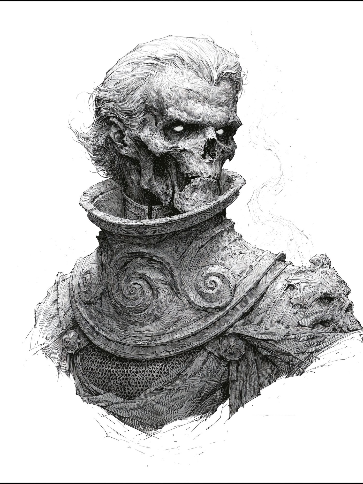 Undead Warrior Portrait Print. poster — illustration art