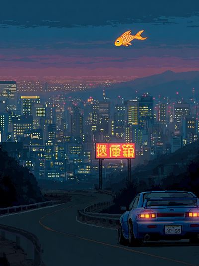 Neon City Drift Illustration Poster. poster print
